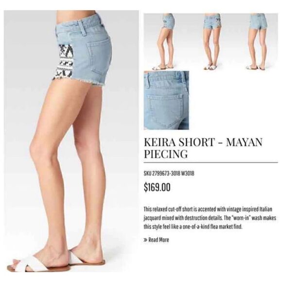 Paige Keira Mayan Piecing Embroidered Cutoff Denim shorts size 29 - Picture 2 of 12